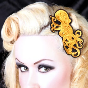 Brass SteamPunk Octopus Tentacles Nautical Anchor Embroidered Hair Clip MTCoffinz image 1