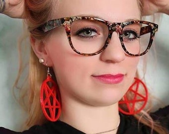 Pentagram Earrings Red 3D printed Witch Pentacle Pagan Wicca Occult Symbol Gothic hoop earrings Lightweight Free Shipping MTcoffinz