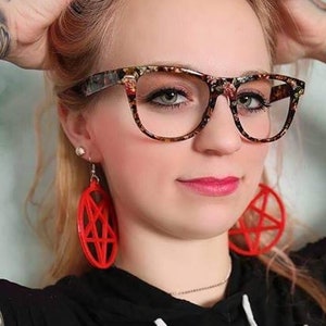 Pentagram Earrings Red 3D printed Witch Pentacle Pagan Wicca Occult Symbol Gothic hoop earrings Lightweight Free Shipping MTcoffinz