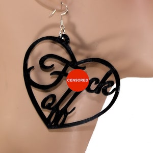 F*ck Off F  Word Heart Hoop Earrings 3D printed Swear Word Offensive Rude Goth Curse earrings Lightweight Free Shipping MTcoffinz Mature