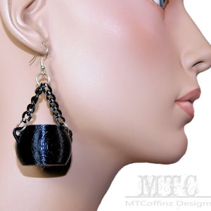 Witchy Cauldron 3D printed dangle black chain Wicca Witch Pagan earrings Lightweight Free Shipping MTcoffinz
