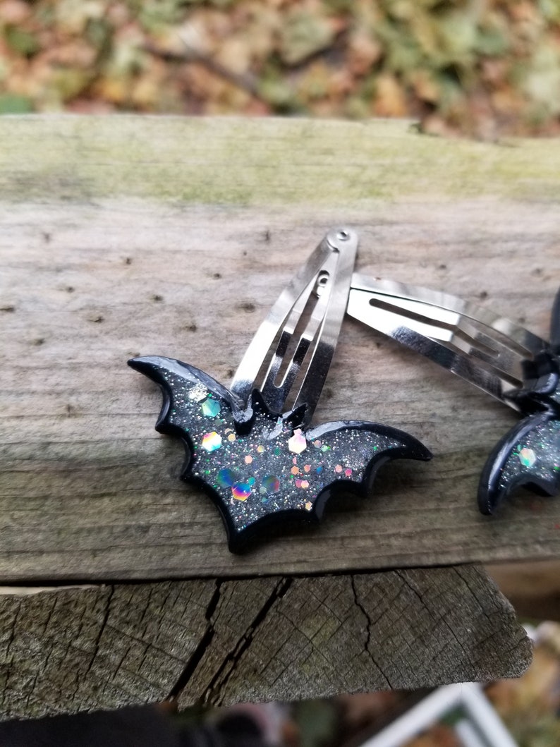 Gothic Bat 3D Printed Resin Holographic Glitter Snap Clips Hair Clip ...