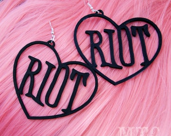 RIOT Heart Hoop Earrings 3D printed Punk Protest Feminist Black Goth earrings Lightweight Free Shipping MTcoffinz