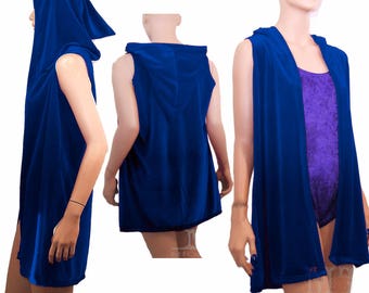 velvet cardigan coverup with pixie hood choose from 15 colors MTcoffinz festival rave sweater vest