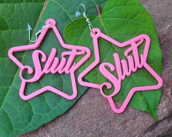 Slut Star Hoop Earrings 3D printed Swear Word Feminist Pastel Goth earrings Lightweight Multiple Size Options MTcoffinz