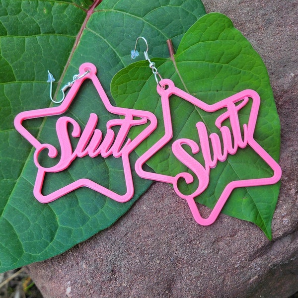 Slut Star Hoop Earrings 3D printed Swear Word Feminist Pastel Goth earrings Lightweight Multiple Size Options MTcoffinz