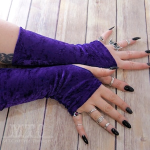 Gothic stretch crushed Velvet arm warmers fingerless gloves with thumb holes MTcoffinz  MTC