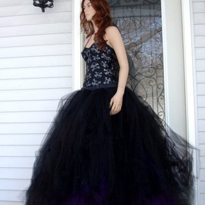 Bridal Bride tulle skirt floor length Black and Bright Purple Gothic Formal Bridesmaid all sizes MTCoffinz image 4