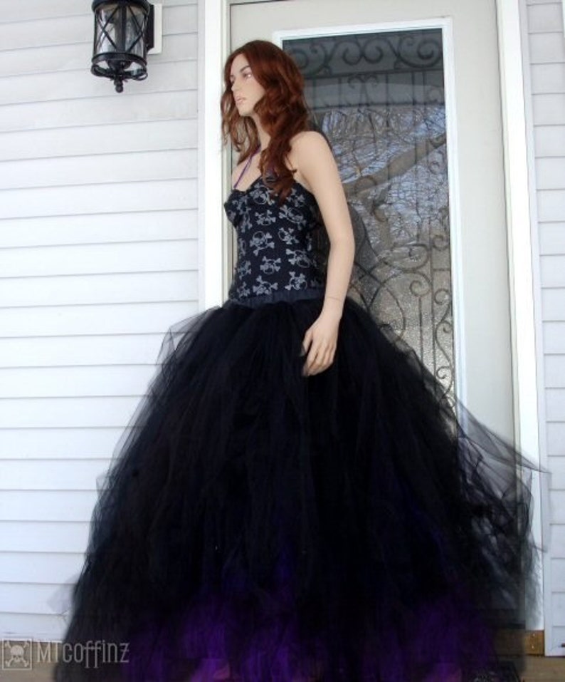 Bridal Bride tulle skirt floor length Black and Bright Purple Gothic Formal Bridesmaid all sizes MTCoffinz image 4