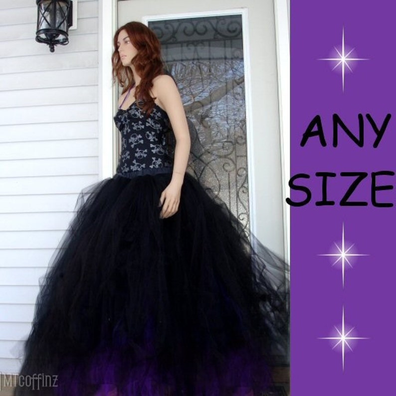 Bridal Bride tulle skirt floor length Black and Bright Purple Gothic Formal Bridesmaid all sizes MTCoffinz image 2