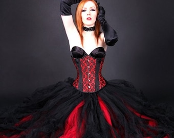 Wedding attire Gothic Red Black  Noir formal Bridal Bride skirt, floor length tulle tutu ballroom separates any size MTCoffinz