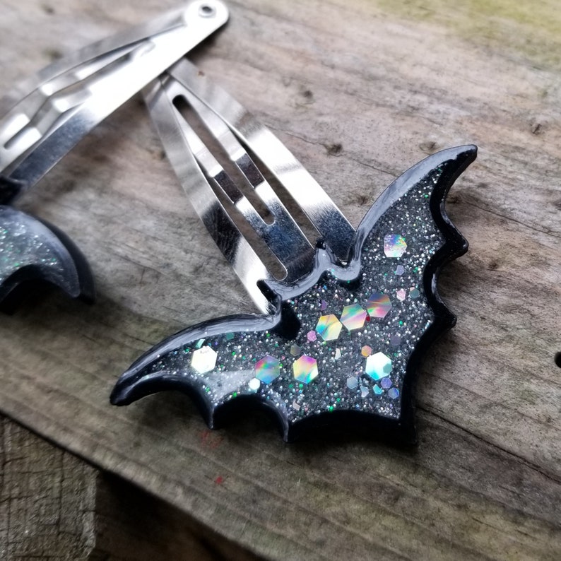 Gothic Bat 3D Printed Resin Holographic Glitter Snap Clips Hair Clip ...