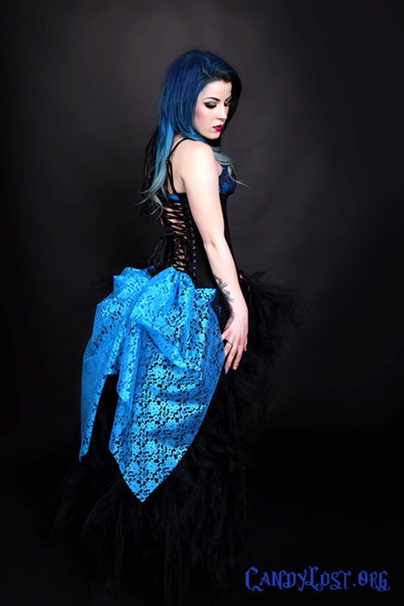 Short Pastel Turquoise Blue Lace Mid Length Bustle Lingerie Showgirl Wrap MTCoffinz - All Adult Sizes image 3
