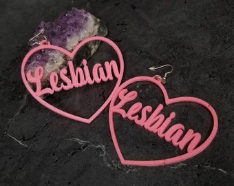 Lesbian Heart Hoops Pride LGBTQIA Heart love is love Earrings gay  Jewelry 3D printed statement earrings Lightweight Free Shipping MTcoffinz