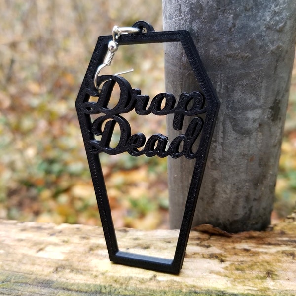 Drop Dead Coffin Casket Hoop Gothic Earrings 3D printed Kawaii Spoopy Spooky Goth Creepy Cute earrings Lightweight Free Shipping MTcoffinz