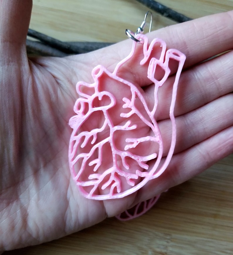 Human Heart Shaped Funny oversized statement Earrings 3D printed Lightweight Free Shipping MTcoffinz image 2
