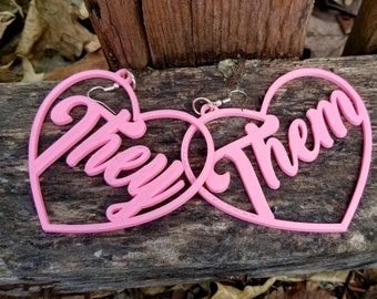 They Them Non Binary LGBTQ Queer Pride oversized statement Earrings 3D printed Lightweight Free Shipping MTcoffinz