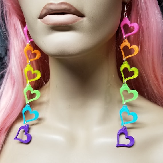 Neon rainbow 80s kawaii heart dangle LGBTQ gay pride  unisex Lightweight Free Shipping MTcoffinz