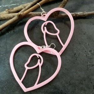 Penis Heart Hoop Body Positive Anatomy Dick oversized statement Earrings 3D printed Lightweight Free Shipping MTcoffinz image 3