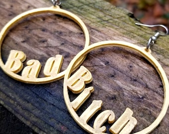 Bad Bitch Hoop Earrings 3D printed Swear Word Feminist Offensive Pastel Goth Pink earrings Lightweight Free Shipping MTcoffinz