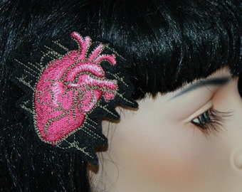 Anatomical Heart Pink Veins Embroidered Hair Snap Clip MTCoffinz