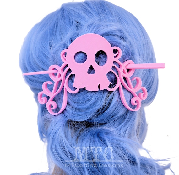 Skull Flourish Bun Holder Hair Cage 3D Printed Long Hair Accessory