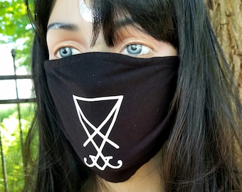 Lucifers sigil Occult satanic symbol white on black washable surgical style Face Mask - MTCoffinz made in USA ships from USA