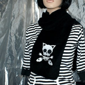 Kitty cat bones kitten Skull  goth Crossbones --  crazy cat lady -- Embroidered Scarf  Black MTCoffinz