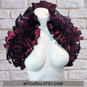 Burgundy Satin and Bridal Tulle Victorian Bolero Ruffle Shoulder Wrap Wedding Bride Bridal Party Formal Dress