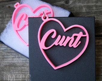 Cunt Heart Hoop Earrings 3D printed Swear Word Feminist Pastel Goth Pink earrings Lightweight Free Shipping MTcoffinz