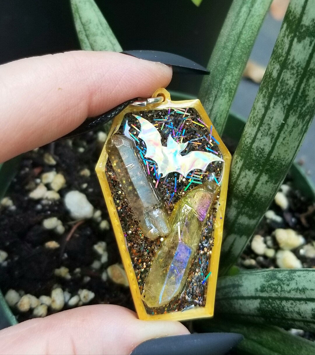 Holographic Bat Gold Quartz Crystals Coffin Pendant Necklace Etsy