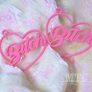 Bitch Heart Hoop Earrings 3D printed Swear Word Feminist Offensive Pastel Goth Pink earrings Lightweight Free Shipping MTcoffinz
