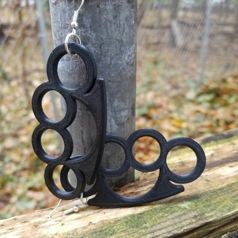Brass Knuckles Knuckle Dusters Gothic Earrings 3D printed ...