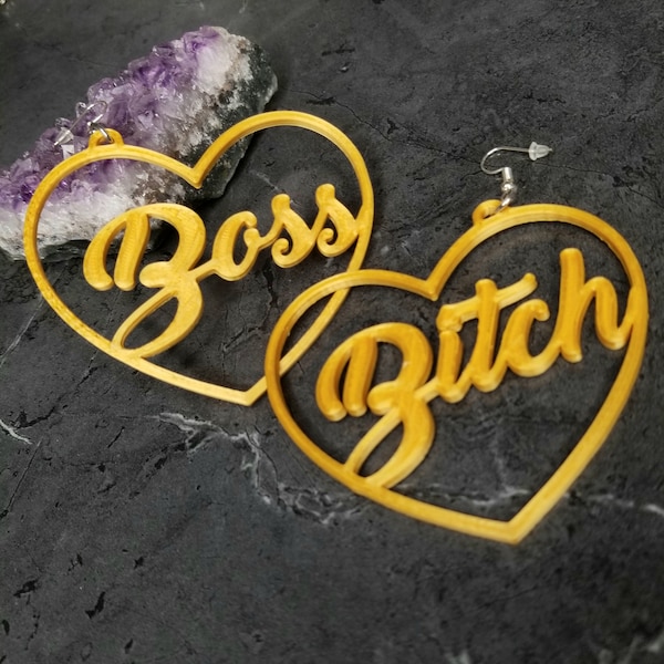 Boss Bitch Hoop Earrings 3D printed Swear Word Feminist Offensive Pastel Goth Pink earrings Lightweight Free Shipping MTcoffinz