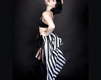 Black and White Striped carnival showgirl  Bustle Wrap MTCoffinz - All Adult Sizes