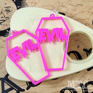 Evil Coffin Casket Hoop Gothic Earrings 3D printed Kawaii UV reactive Spooky Goth Creepy Cute earrings Lightweight Free Shipping MTcoffinz