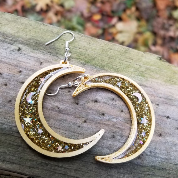 Resin moon earrings deals