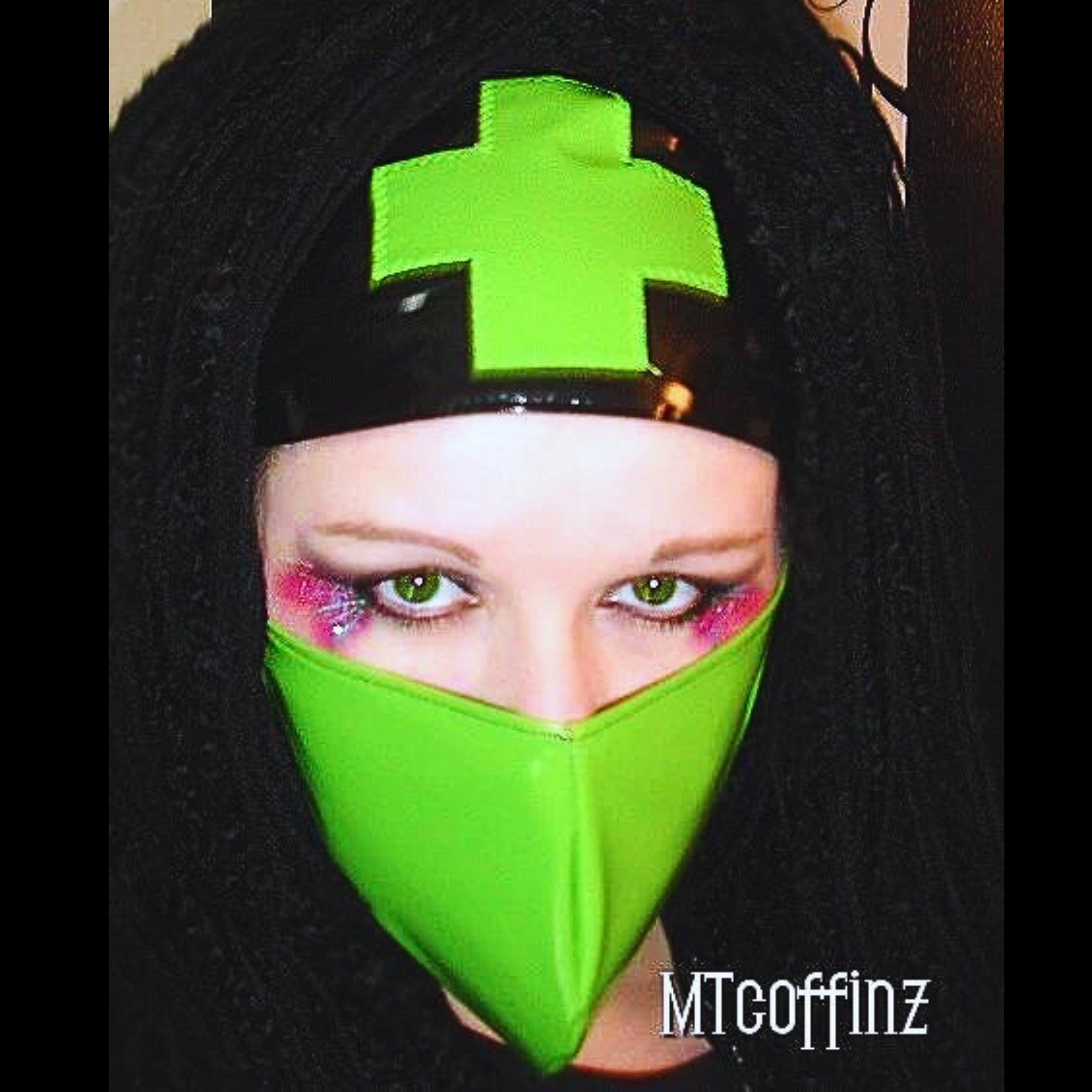 Neon Lime Green Shiny PVC Face Mask - Mtcoffinz Free
