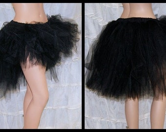 High Low Black Knee Length Bustle Gothic Festival Rave Dance sewn TuTu Skirt MTCoffinz --- Adult All Sizes