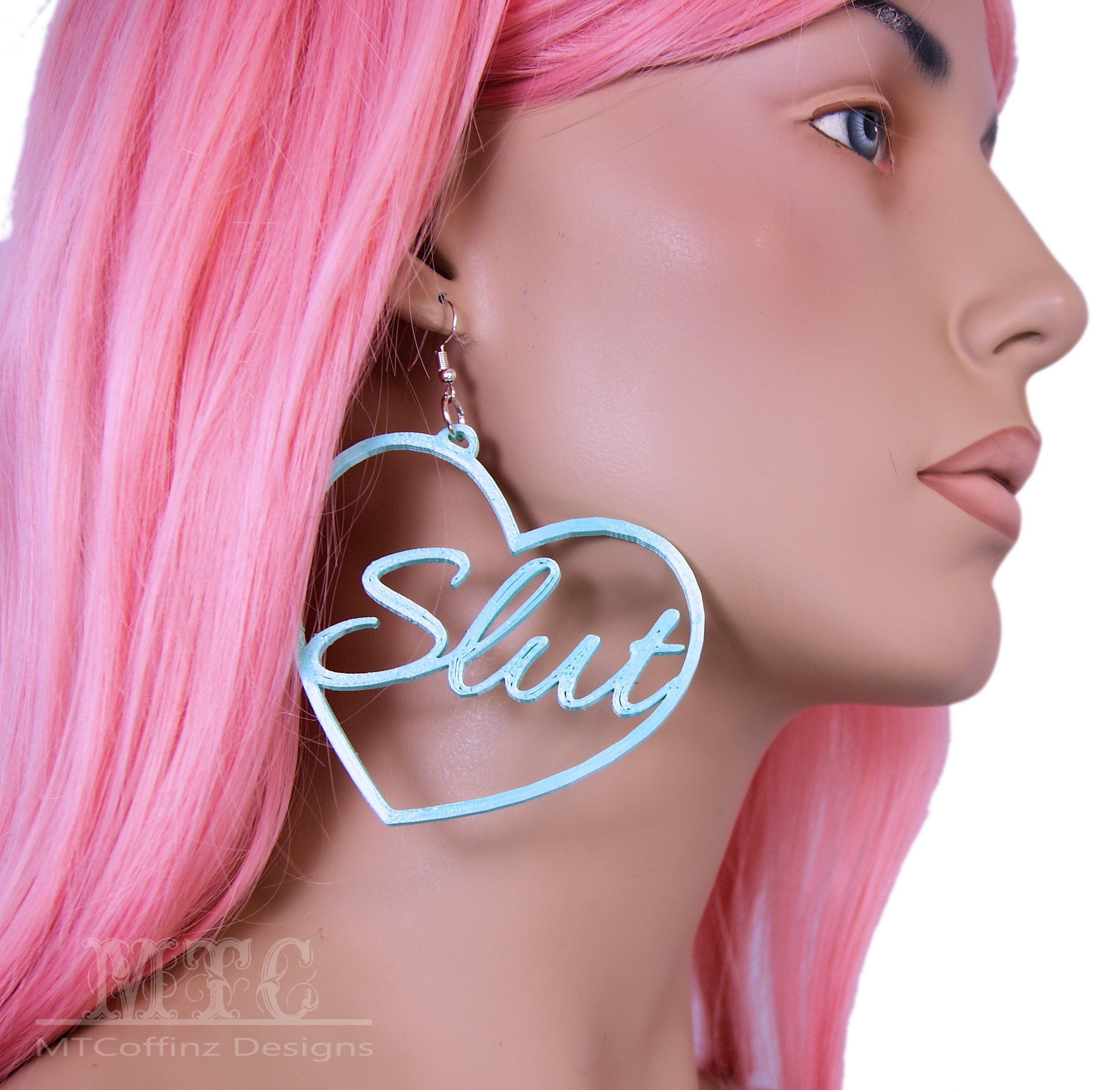 Slut Heart Hoop Earrings 3D Printed Swear Word Feminist Pastel