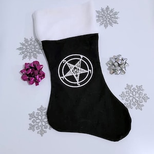 Baphomet Horned God Pentagram Gothic Spooky Sytle Gothmas  Christmas Pagan Yule Holiday Decoration Stocking, chose your own colors