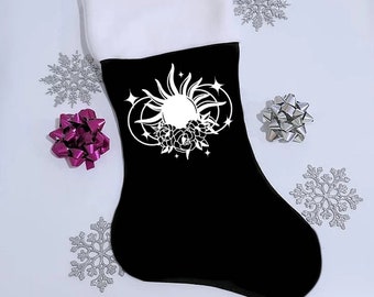 Sun Moons Floral Flowers Esoteric Witchy Symbol Witch Gothmas  Christmas Pagan Yule Holiday Decoration Stocking, chose your own colors