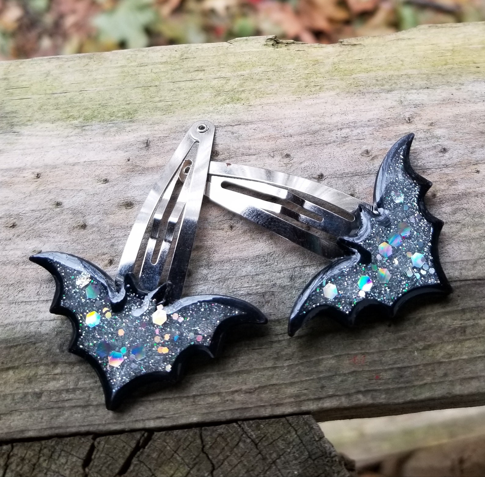 Gothic Bat 3D Printed Resin Holographic Glitter Snap Clips Hair Clip ...