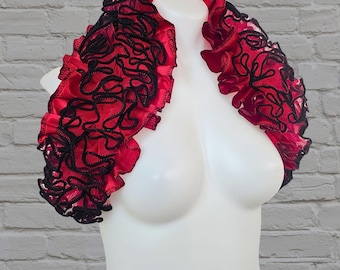 Ruby Red Satin & Tulle Shoulder Wrap - Elegant Evening Accessory, Gothic Wedding, Romantic, Wear Multiple Ways - MTCoffinz