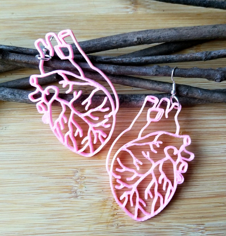 Human Heart Shaped Funny oversized statement Earrings 3D printed Lightweight Free Shipping MTcoffinz image 1