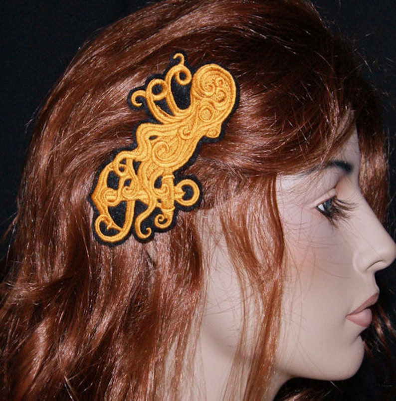 Brass SteamPunk Octopus Tentacles Nautical Anchor Embroidered Hair Clip MTCoffinz image 2