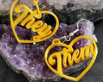 Small 1 inch They Them Non Binary LGBTQ Queer Pride oversized statement Earrings 3D printed Lightweight  MTcoffinz