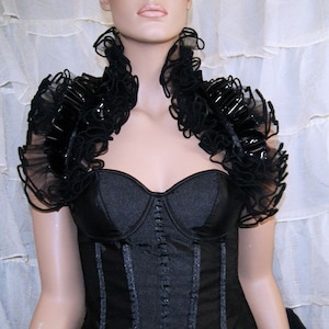 Lacy Pure Black Gothic Tulle and Black PVC Formal Bolero Modesty  Shoulder Wrap - MTCoffinz