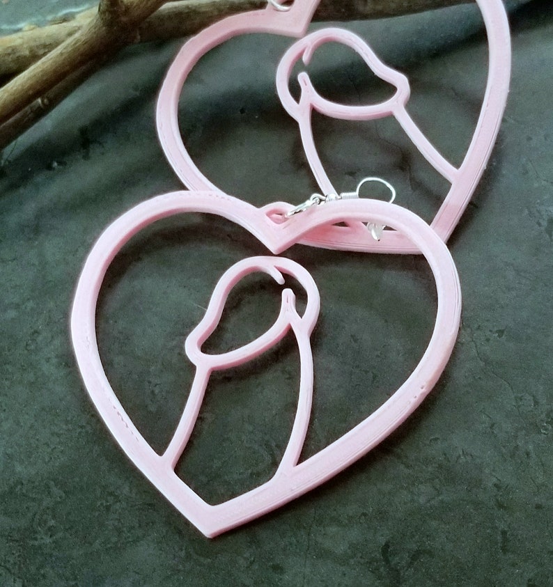 Penis Heart Hoop Body Positive Anatomy Dick oversized statement Earrings 3D printed Lightweight Free Shipping MTcoffinz image 6