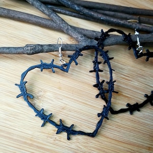 Barbed Wire Heart Hoop oversized statement Earrings 3D printed Lightweight Free Shipping MTcoffinz